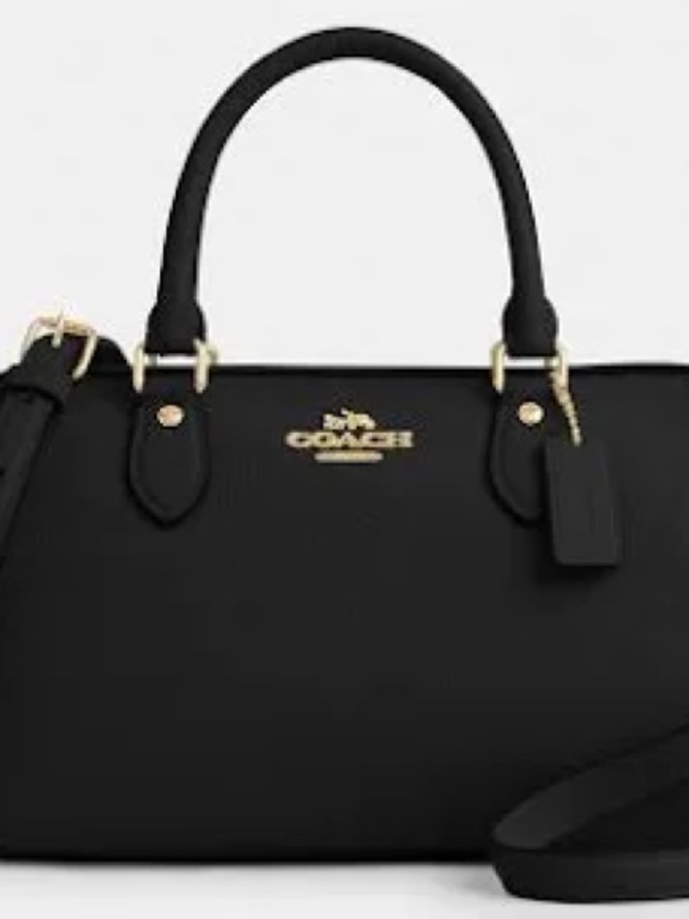 COACH Rowan medium Black Leather Dome Satchel with Gold Hardware - Picture 9 of 16